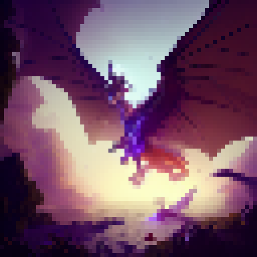 Minecraft warrior with enchanted sword, riding a winged dragon through a mystical forest with glowing mushrooms and a towering castle in the distance.