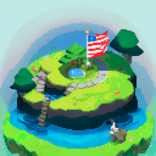 Mythical goat holding an American flag on a hill