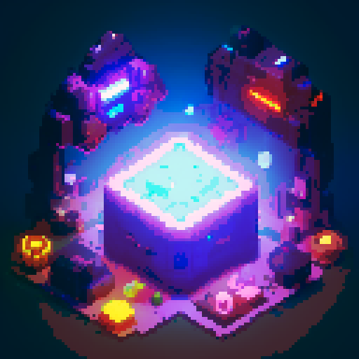 lootbox, futuristic crate, glowing buttons, golden box center, intricate details, pixel art style, sRGB