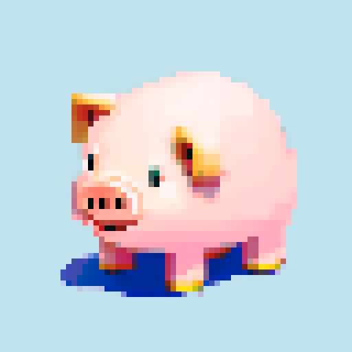 Pixel art pig sprite in a realistic pose, cartoony style, inspired by Super Auto Pets and Paper Mario, cute but not childish, no border, sRGB PNG