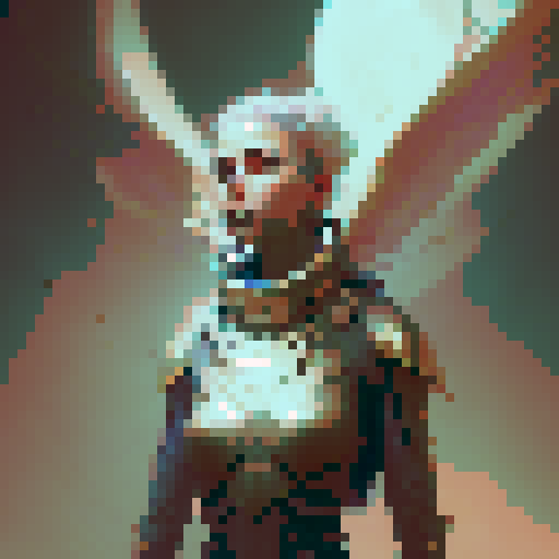 In a fantasy style : Glowing, humanoid beings of radiant light with ethereal wings. Their features are graceful, and their eyes shimmer with celestial energy.