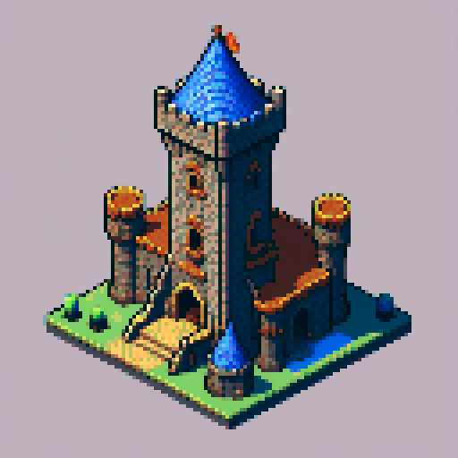 isometric, tower of mages, building in castle, medieval, inside, potions, book shelfs, building, table,block, lazurite
