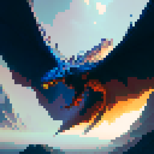 Fiery dragon soaring over a misty mountain range, scales gleaming in the sunlight, wings spread wide in majestic flight, amidst a backdrop of medieval castles and mythical creatures