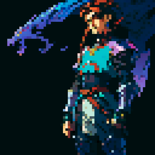 Xenogears-inspired male character, pixel art sprite, vibrant colors, detailed armor, neutral pose, neutral facial expression, sRGB palette