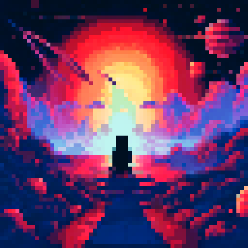 black cat with orange eyes, wandering through galaxies and space, surrounded by planets and comets