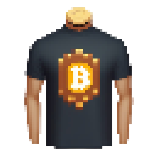 bitcoin shirt, pixel art, front view, 2d game art, flat color