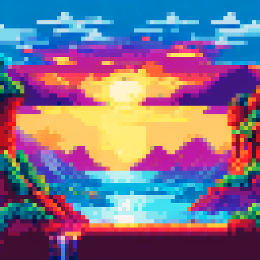 Sharp seashells jut out from frothy ocean waves, bubbles bursting in the chaos, framed by a stunning pixel art game ability icon against a breathtaking landscape background in sRGB color