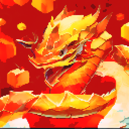 Red and gold dragon, Year of the Dragon, Chinese New Year, close up, China-style, close up, portrait
