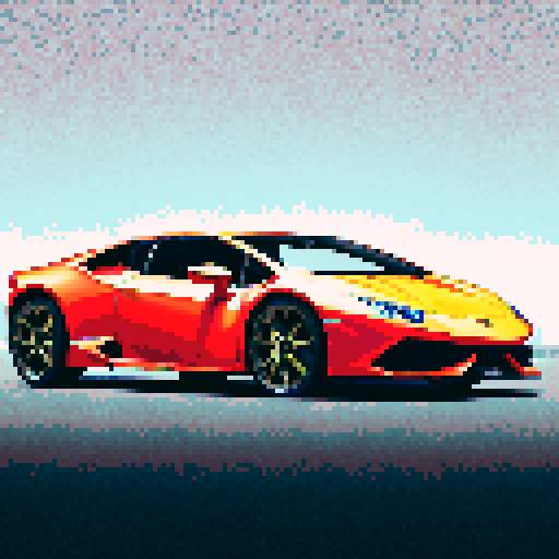 Photorealistic, centered Lamborghini Huracan in a three quarter view, right wheel in front, clean background, pixel art style with sRGB colors
