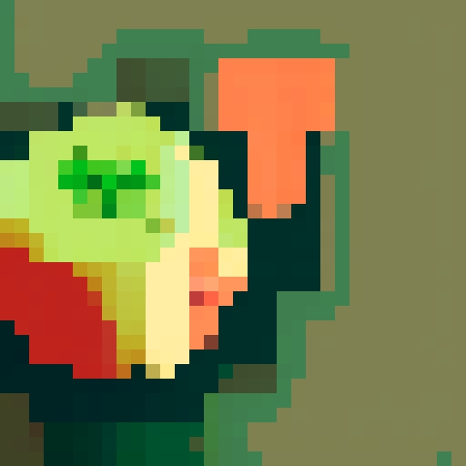 green apple, black outlines, in the center, simple pixel art, plain red colored background