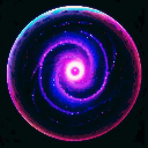 Majestic galaxy, vibrant stars, swirling planets, dark colors, pixel art, sRGB