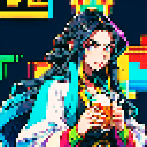 handsome, long-haired guy, vibrant colors, detailed pixel art, sRGB, beer