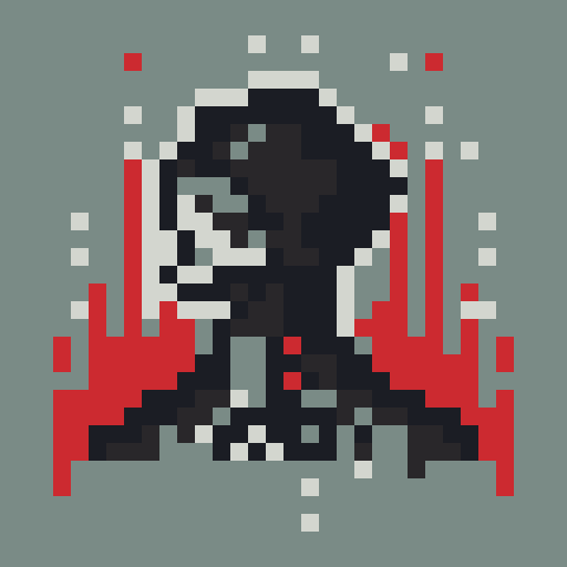 Grim vampire hunter's skill icons: Dash - swift movement with motion blur, Stealth - shadowy figure with glowing red eyes, Backstab - dagger piercing through the darkness, Poison - bubbling vial emitting green mist, Sword - gleaming blade with bloodstains, all in a 32x32 pixel art style resembling game icons with borders, with a close-up portrait and the color palette of bone, black, and red accents from the custom palette