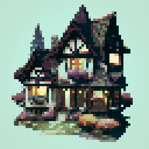 dark gothic style, city in the woods, winterfell, waterfall