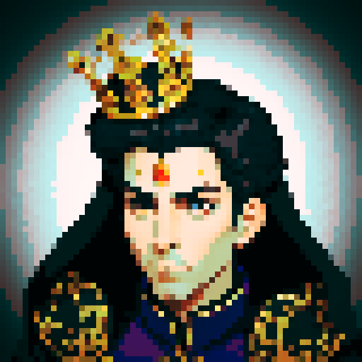 prince, regal, metall crown, black crown, majestic, sharp features, accents, royal robe, intricate embroidery, game icon,  sRGB, skill art, close up, portrait