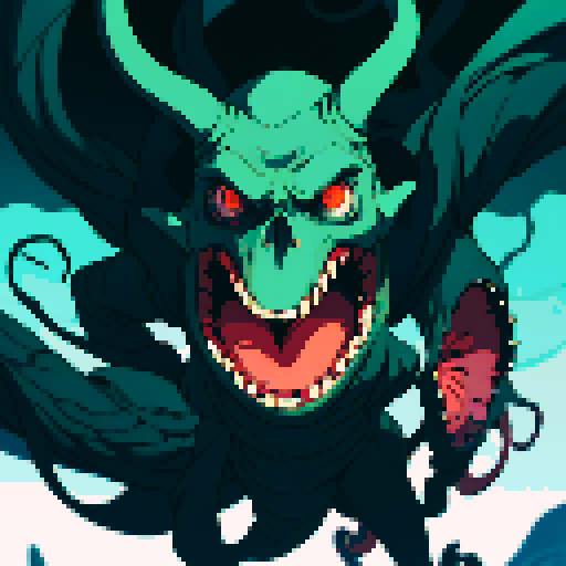 eldritch being, tentacles writhing, full body floating, brain pulsating, many eyes staring, eyeballs bulging, no humans, monsyer, sRGB pixel art