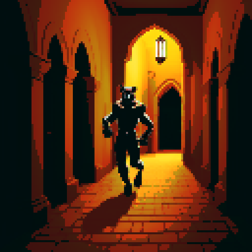 A man changing into a werewolf in a old castle hallway.