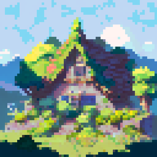 natural ridge in foreground, background consisting of dense vegetation, such as subtropical and temperate forests, cover for hunting, hilly and mountainous areas with suitable terrain for its stealthy hunting behavior, side scrolling game art, 8 bit pixel art, hard corner square pixels, 72 x 72 pixels, 32 color