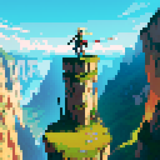 Mech robot with sword on a cliff. Cars are driving below 