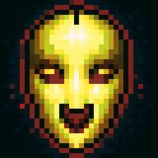 tribal totem, 32x32 pixel art, close up, skill art, game icon, intricate carvings, vibrant colors, tribal patterns