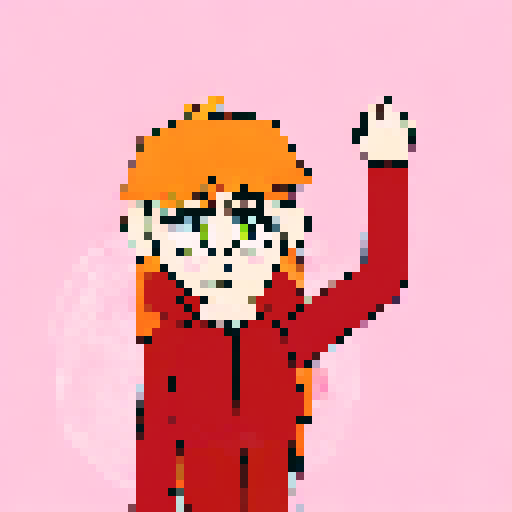 Girl with long orange hair and a red jacket