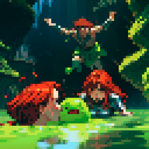 hero sinking into slime, hero drowning in slime, hero has red hair, hero has silver armor