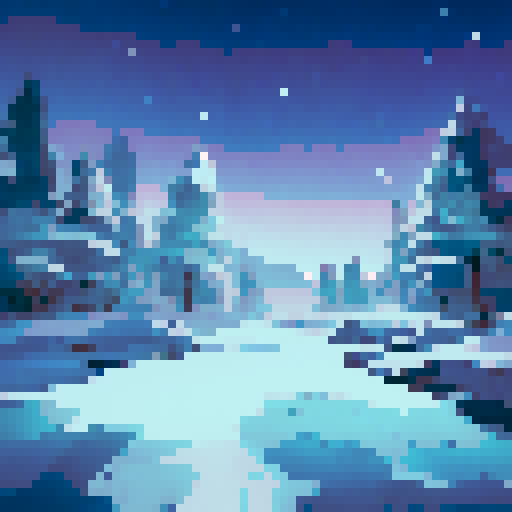 billowing northern lights reflected in a frozen river between high mountains over icy tundra and pines neon blue and pink with dark colors too