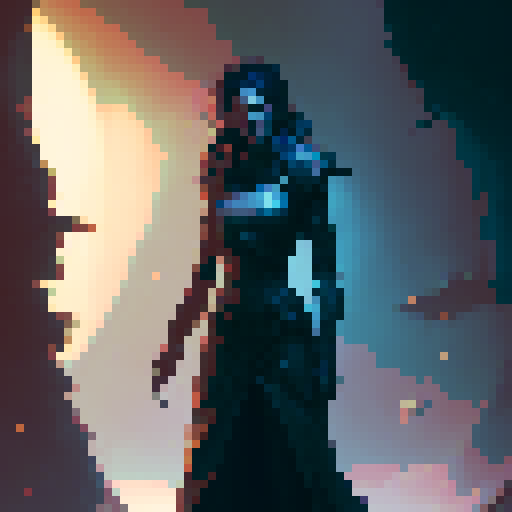 Female necromancer, tall, dark, conjuring ethereal spirits in a fantasy RPG