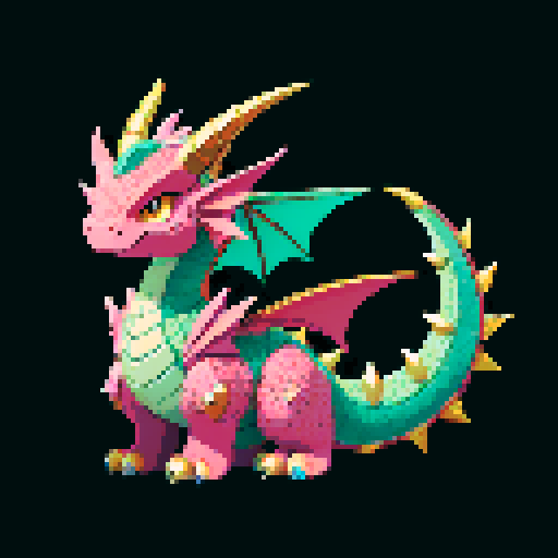 A majestic, fully grown dragon with gleaming scales and powerful wings. It has a wise and regal expression, with large horns and a long, spiked tail. Its eyes are filled with ancient knowledge, and it exudes an aura of strength and authority. No background.
