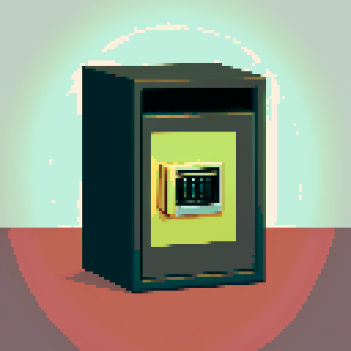 Show a room with a big safe in it