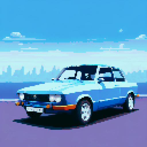 Photorealistic, centered Lada Granta in a three quarter view, right wheel in front, clean background, pixel art style with sRGB colors