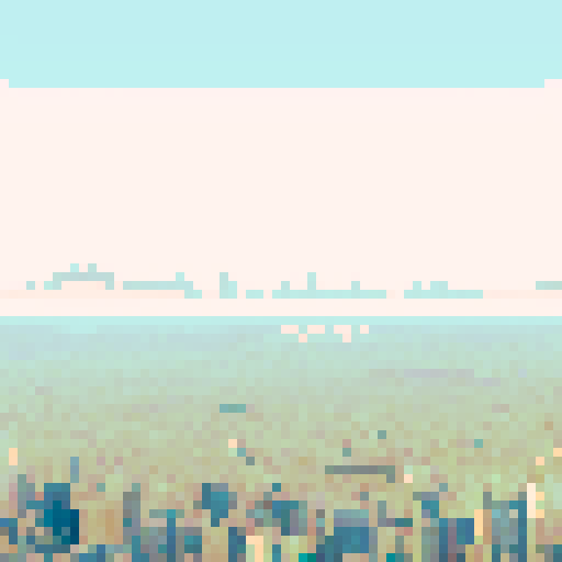 Vibrant, bustling Tokyo skyline at daytime depicted in charming anime style with intricate pixel art details.