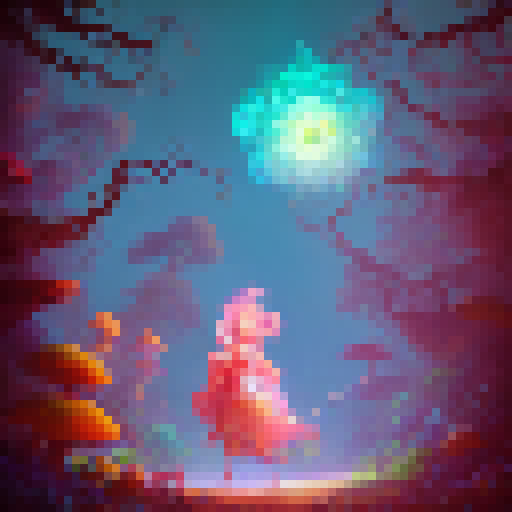 Flamboyant psychedelic mage casting spell with glowing staff amidst a whimsical forest filled with towering mushrooms and fairy-like creatures in a vibrant, hand-drawn fantasy RPG style.