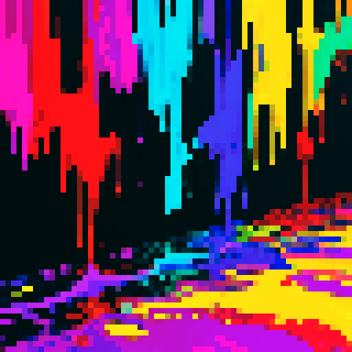 A (((drip abstract painting))), vibrant ((neon colors)) cascading in a fluid motion across a (minimalist canvas)