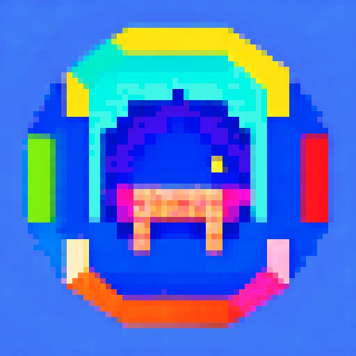 rectangular blueberry-made art frame, space portal inside, cute pixel art, vibrant colors, nostalgic feel