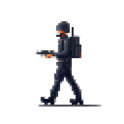 one man figure of a special mission operator with special night vision and thermal goggles. Black outfit with harneses