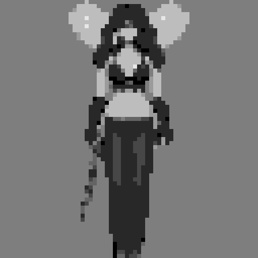 busty succubus, skin tight lace, deep v-neck crop top, intricate druidic staff, pixel art, sRGB