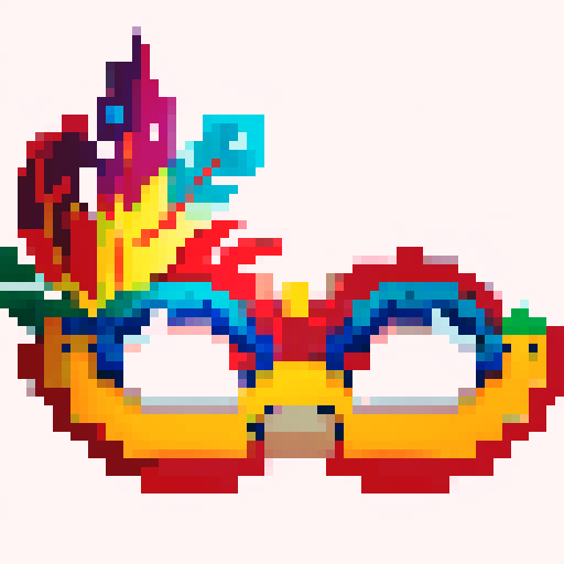 carnival mask, colorful with feathers, white background