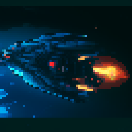 futuristic spaceship, topview, sleek and streamlined, hovering mid-air, pixelated sRGB aesthetic, pixel art