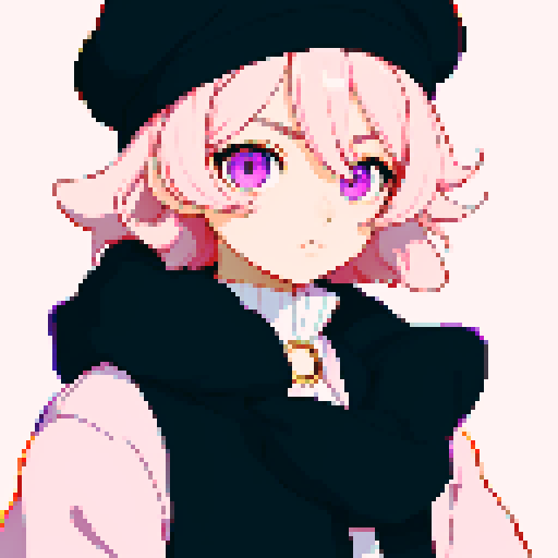 solo male, straight-on, inframe, facing viewer, perfect anatomy, looking at viewer, round pupils, very aesthetic, light pink eyes, tareme, hair between eyes, round eyes, big hair, short hair, cute style, anime style, pixel art, sRGB
