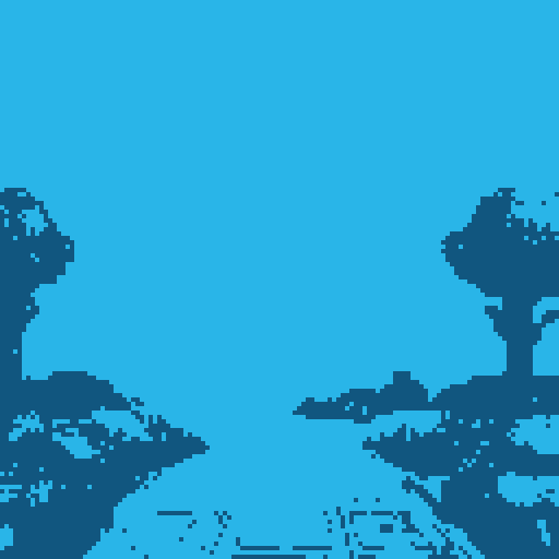 Daytime winter background scene with large sky, snow, mountains and trees