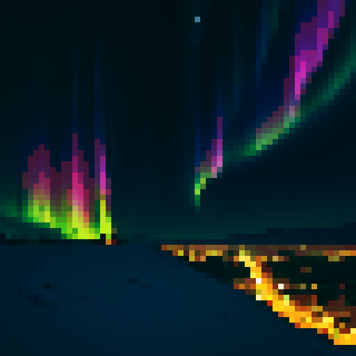 beautiful dramatic aurora borealis over an adorable town at night
