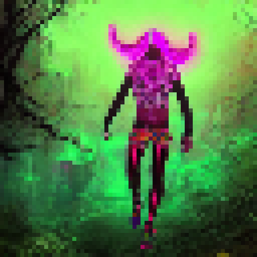 Shaman, psychedelic body suit, neon colors, DMT elves, otherworldly landscape, digital art.