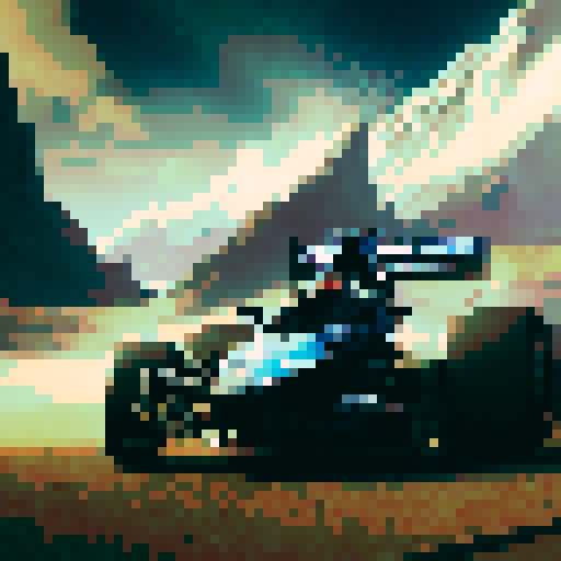 a formula 1 car skidding off the track on gravel, showing gravel coming out of the wheels showing heavy braking