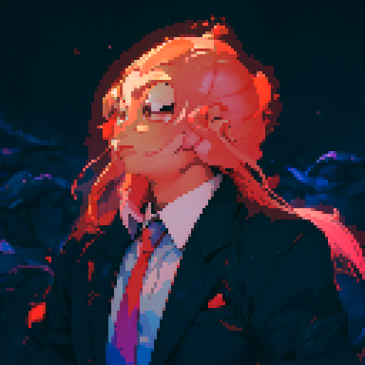 shrimp wearing a suit, vibrant colors, detailed pixel art