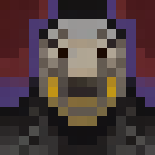 Fierce monkey head with matted fur, piercing yellow eyes, and razor-sharp teeth, set against a dark, ominous background in the style of a medieval game icon, using 16x16 pixel art for a close-up portrait