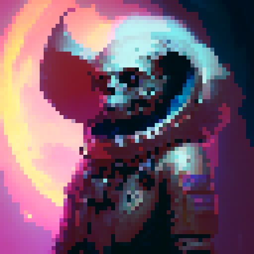 bold, fierce, yet slightly adorable skull with a semi-profile, featuring glowing eyes