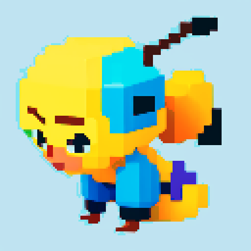 antropomorphic smiling bee, blue pants