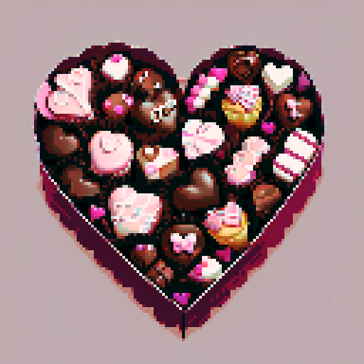 Box of Valentine's Day chocolates, shaped like cupcakes and hearts with intricate details such as pink frosting and decorative toppings. Charming and romantic theme
