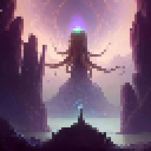 Massive tentacles writhing, eyes glowing with otherworldly power, a towering Cthulhu looms over an ancient city, ready to unleash its eldritch wrath.